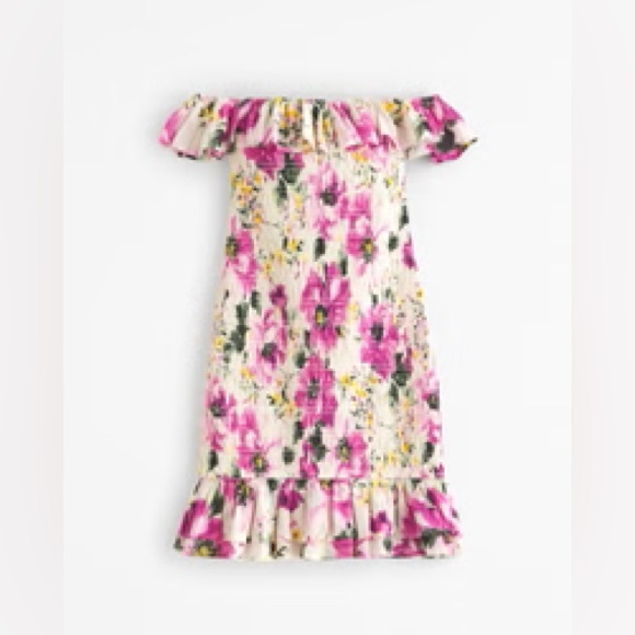 NWT Abercrombie & Fitch Off the shoulder pink floral smocked dress large Petite - Picture 2 of 8